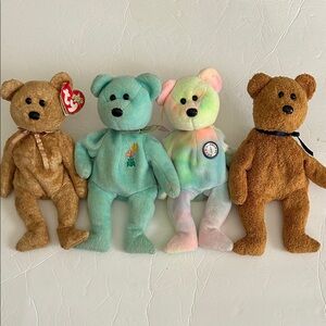 TY Plush Beanie Babies Bear Fuzz Cashew BB Bear Ariel Vintage Collectors Brown